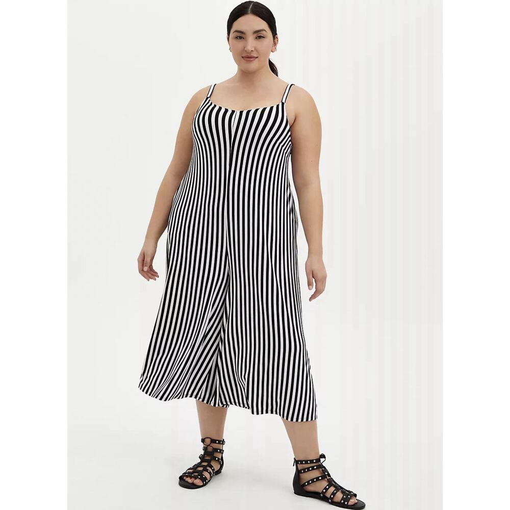 Torrid Plus 1 1X Super Soft Knits Culotte Jumpsuit Black & White Stripe Cropped